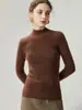 Suéter de punto 100% cachemir puro de cuello semi-alto, corte ajustado, para mujer, capa base de otoño e invierno para commuting, jersey de manga larga