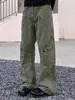 Pantalones Cargo Plegados de Bolsillos Múltiples Estilo Retro Americano Street Style Modernos Sueltos Versátiles Pierna Ancha Casual Rectos