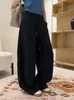 Pantalones deportivos de retazos con cordón y dobladillo curvo para mujer, nuevos pantalones de otoño de cintura alta de pierna ancha, holgados, adelgazantes, casuales, versátiles de pierna ancha