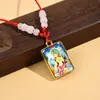 Novo Pingente de Buda Thangka Colar de Vidro Amuleto com Textos Budistas, Joia Retrô Estilo Étnico, Direto da Fábrica