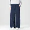 Roupas Masculinas Shanggu: Calças casuais retas com padrão de bambu para quatro estações, calças compridas soltas de tricô estilo old money masculino
