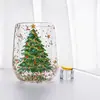 Taza de deseos navideña con lentejuelas móviles para el hogar, dibujos animados de doble capa, linda taza de agua de vidrio con forma de árbol de Navidad