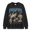 Camiseta de Manga Corta Estampada Americano Retro Hip-Hop Transfronterizo 21 Savage High Street Peso Pesado Manga Larga Cuello Redondo Sudadera con Capucha