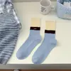 Meias Femininas de Algodão Estilo Coreano para Primavera, Cano Médio, Ponto Duplo, com Color-Blocking e Letras Bordadas, Meias Slouch Tendência Estilo Ins, Transfronteiriças