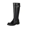 Botas de Caballero para Mujer Estilo Nuevo con Hebilla de Cinturón, Botas de Caña Alta, Botas de Motocicleta Texturizadas, Tacón Cuadrado, Botas de Tacón Medio, Tallas 40-47, Talla Grande, Exportación