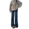 Pantalones Anchos Forrados de Polar Vintage para Mujer, Nuevo Estilo Otoño e Invierno, Jeans Elásticos Adelgazantes Talla Extra Forma de Pera, Pantalones Versátiles de Cintura Alta hasta el Suelo