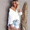 Camisa Jacquard Elegante Solta com Bolso Casual Plus Size Feminina