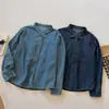 Outono de 2026 Nova Moda Estilo Coreano Gola Lapela Manga Longa Camisa Jeans Feminina Solta Emagrecedora Versátil Top Retrô