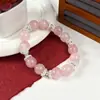 Pulsera de Cuarzo Rosa Natural de Partículas Grandes Estilo Xiaohongshu con Circonita Microincrustada Elegante Popular Regalo de Cumpleaños para Mejor Amiga