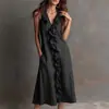 Vestido estilo férias na praia para mulheres, nova moda de verão europeia e americana, saia longa de renda com decote V de cor sólida