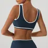 Sujetador deportivo de color block estilo europeo y americano, con espalda en forma de U cepillada, alta elasticidad, corte ajustado, adecuado para correr, fitness y yoga