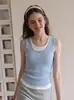 Chaleco falso de dos piezas con cuello en U, camisola de punto, top de capas vintage para mujer, nuevo estilo de verano 1594