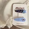 Nova Presilha de Cabelo Infantil com Flor e Laço Xadrez Azul Presilha Lateral Clip para Franja