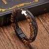 Pulseira Masculina Multicamadas Tecida à Mão Estilo Vintage Quente Transfronteiriça Pedra Natural Couro Pulseira Masculina Pulseira de Contas de Couro