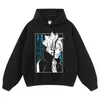 Moletom com capuz oversized estonado com estampa de anime, novo modelo outono e inverno, direto do fabricante