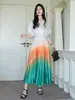 Falda Plisada con Gradiente de Colores Inspirada en el Diseño de Feiyuan para Mujer, Nuevo Estilo Primavera/Verano con un Toque de Lujo, Falda Midi Acampanada Versátil y Elegante