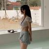 Estilo Japonés-Coreano Nuevo Sexy Espalda Descubierta Cintura Alta Cubre Vientre Cordón Ajustable Push-up Encaje Hongo Falda de Ángulo Plano con Abertura Traje de Baño para Mujer