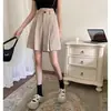 Shorts Casuales con Dobladillo Dividido para Primavera y Verano para Mujer, Delgados de Cintura Alta Sueltos Talla Grande Negros Plegados de Pierna Ancha a la Rodilla, Estilo Coreano