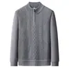 En Stock Otoño Invierno Nuevo Suéter Casual de Punto Jacquard con Patrón de Diamantes para Hombre con Forro Polar y Espesor, Tejido de Punto con Media Cremallera