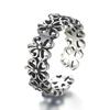 Anillo Abierto de Hoja de Trébol de la Suerte para Mujer Weihua Estilo Coreano Plata Simple Retro Cadena de Plata Tailandesa Anillo Sencillo de Plata