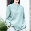 Camisa de Algodón Cáñamo con Hebilla Bordada Vintage Shanli Dadi para Mujer Primavera y Otoño Nueva Ropa China Zen para Té Cuello Redondo Holgada