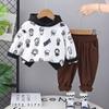 Suéter informal con capucha y estampado de cabeza pequeña de algodón para niños, pantalones estampados de moda, fuente de dos piezas al por mayor