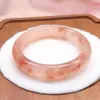 Toma Real Natural de Jade de Seda Dorada Flor de Durazno Relleno Rosa Redondo Mediano Ancho Pulsera de Jade Pulsera de Flor de Durazno Pulsera de Belleza Pulsera Rosa Jade