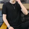 Camiseta de manga corta de seda helada para hombre, verano, jacquard, corte ajustado, manga media, casual, versátil, top moderno para hombre, cuello redondo