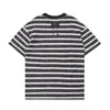 Bei Jie Roupa Masculina 2026 Verão Nova Camiseta Listrada Desgastada Masculina Gola Redonda Manga Curta Camiseta Solta de Manga Curta