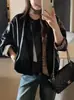 Chaqueta de cuero negra para mujer, estilo corto, nuevo otoño 2026, estilo motero vintage, chaqueta de cuero con cuello alto para mujeres petites