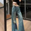 Jeans de Pierna Ancha de Tiro Bajo Estilo Chica Picante Americana para Mujer Verano/Otoño 2026 Nuevos Sueltos Adelgazantes Versátiles Rasgados de Longitud Completa