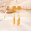 Un Ciervo Plata Esterlina S925 Chapado en Oro Cera de Abejas Retro Ruyi Aretes Largos Elegantes de Moda con Borla Redonda