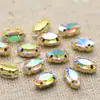 10 Piezas de Strass de Garra Cosidos a Mano de Ojo de Caballo Pequeño de 4x8mm con Base Dorada y Agujeros para Decoración de Zapatos y Cuellos de Ropa, Botones de Strass para Bolsos