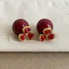 Aretes de Flor de Circonita Roja y Perla para Mujer, Uso Frontal y Trasero, Personalizados, Lujo Ligero, Únicos, Modernos, Tendencia, Versátiles