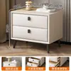 Mesita de noche de madera maciza de lujo ligero con tablero de roca, armario de almacenamiento de cuero simple moderno, mesita de noche de almacenamiento para apartamentos pequeños