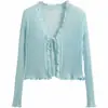 Camisa Feminina Slim Fit com Proteção Solar e Amarração Lateral, Malha Canelada, Manga Longa Fina, Preta, Tamanho Único, Branca, Verde