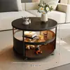 Mesa Lateral Redonda Simples e Moderna de Ardósia para Sofá de Sala de Estar, Adequada para Apartamentos Pequenos, Mesa de Centro com Rodinhas Móveis, Mesa Pequena