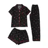 Conjunto de Pijama Casual de Tres Piezas para Mujer Transfronterizo, Dibujos Animados Lindos de Manga Corta, Pantalones Largos y Shorts, Conjunto de Doble Uso para el Hogar y el Exterior