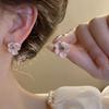 Pendientes de Flor de Amor con Goteo de Aceite Chapados en Oro Real Serie Rosa Pendientes Nuevos de Verano Pendientes con Corazón de Chica Dulce Corea del Sur