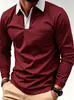 Camisa Polo Casual de Manga Larga para Hombre, Azul Marino con Cuello de Contraste y Tapeta de Botones, Adecuada para el Uso Diario