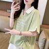 1.00 kg-150.00 kg Talla Grande Camisa Polo con Pliegues Manga Corta para Mujer Verano Nuevo Holgada Adelgazante Diseño con Sentido Top de Moda