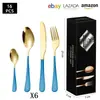 Cubiertos de Acero Inoxidable Transfronterizo de Amazon Cuchillo y Tenedor 1010 Cuchillo, Tenedor y Cuchara de Estilo Occidental Juego de 24 Piezas Cuchillo y Tenedor para Carne Caja de Regalo
