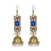 Brincos de sino e pérola de estilo étnico dourados vintage transfronteiriços para mulheres, estilo boêmio, design quadrado, cravejados de diamantes, brincos da moda