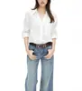 Camisa blanca de lino natural de manga larga, color liso, cuello en V, simple y versátil para mujer, estilo casual Q252004