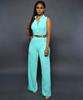 Traje Sexy de Comercio Exterior Europeo y Americano con Cuello Alto para Mujer, Estación Independiente, Monopecho, Cintura Alta, Levanta Caderas, Pantalones de Pierna Ancha con Cinturón