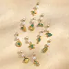 Colgante de circonita de imitación de diamantes completos azul y blanco, collar de perlas de moda, pendientes de acero inoxidable con animales marinos, joyería para mujer, chapado en oro de 18k