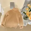 Suéter de Gola Alta Infantil Inverno 2023 Meninos e Meninas Bebê Cor Sólida Engrossado Pulôver Xadrez Tricotado Camisa de Base