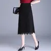 Saia de renda preta para mulheres, novo estilo outono 2026, elegante e estilosa, comprimento médio, justa ao corpo, corte reto, saia bodycon, moderna