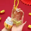 Chaveiro de Cavalo do Ano Novo em Ouro Puro 999 com Pingente de Bolsa de Pelúcia Gato da Sorte, Presente Estilo Chinês