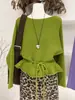 Elegante Suéter de Punto con Mangas Murciélago Volantes para Mujer, Estilo Coreano, Nuevo Diseño de Invierno, Ceñido a la Cintura, Efecto Adelgazante, Suéter de Cuello Redondo